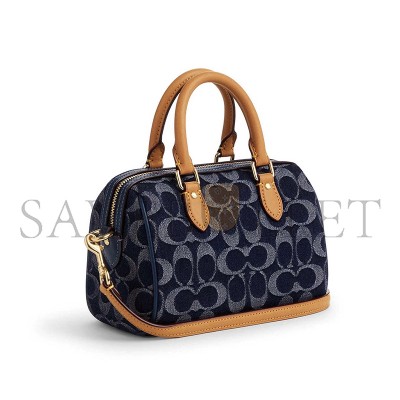 COACH MINI ROWAN CROSSBODY BAG IN SIGNATURE DENIM WITH CHERRY CHARM CY742 (18*12*10cm)